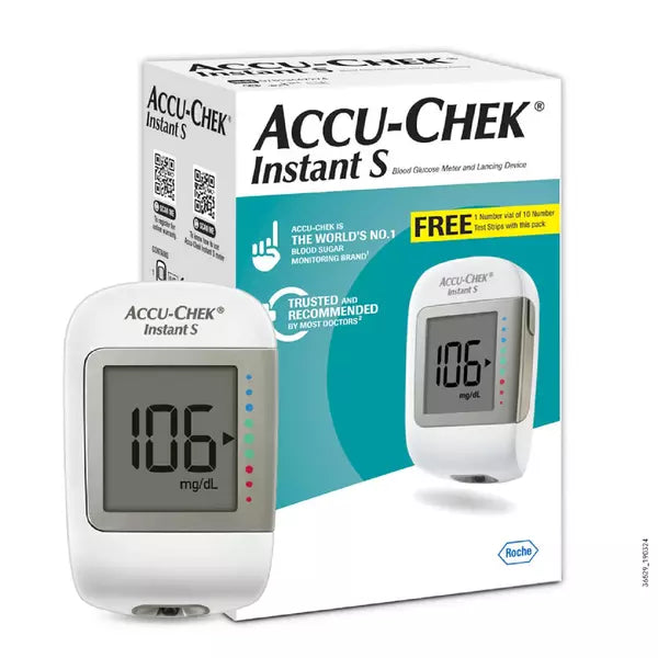 Chek Instant S Blood Glucose And Lancing Device | Glucometer | Free 10 Test Strips